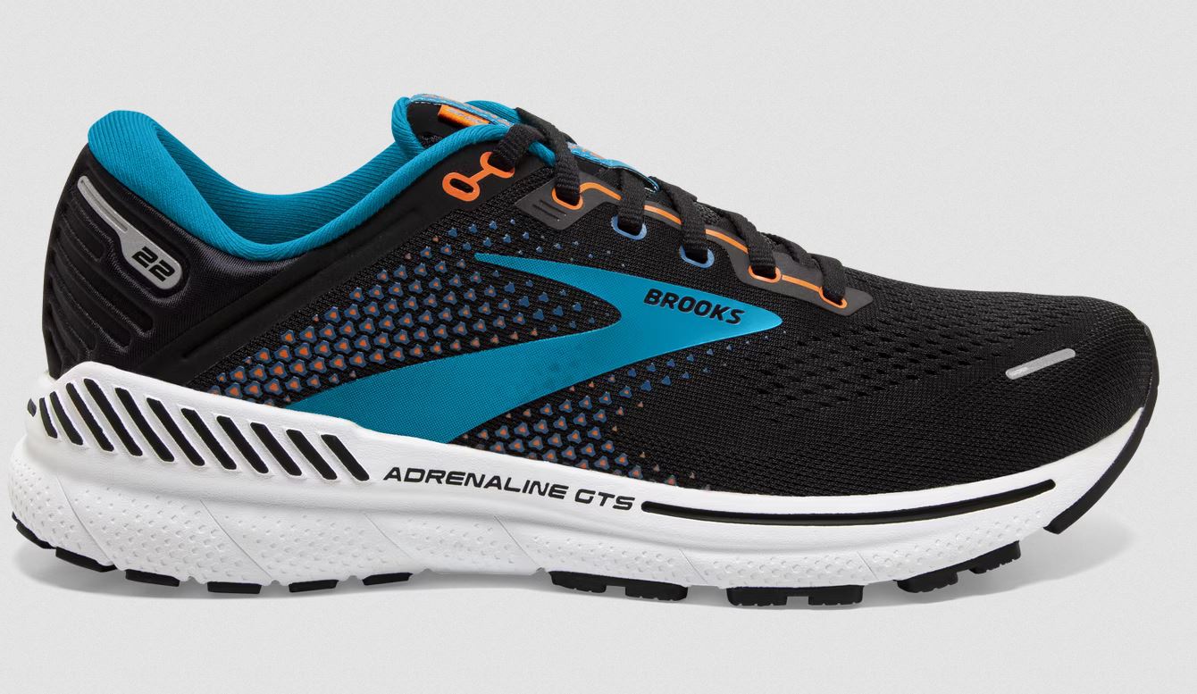 Brooks Adrenaline GTS 22 Mens Road-Running Shoes - Black/Blue/Orange - 12.5