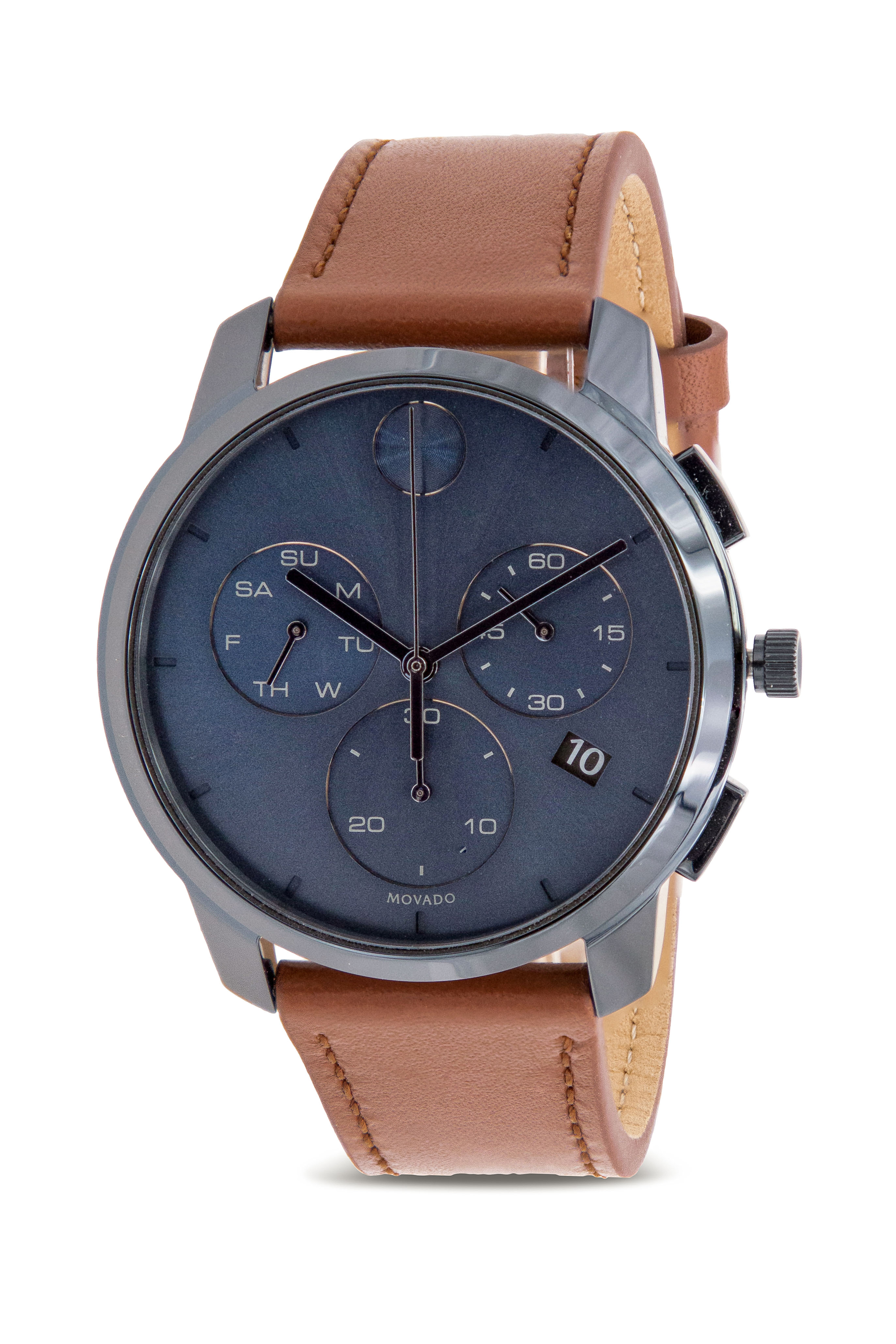 Movado Bold Thin Chronograph Leather Mens Watch 3600630