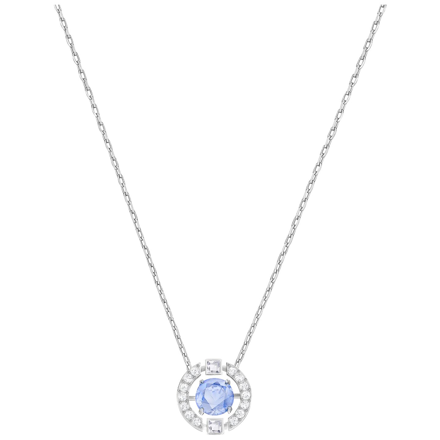 Swarovski Sparkling Dance Round Necklace - Blue - Rhodium Plated - 5279425