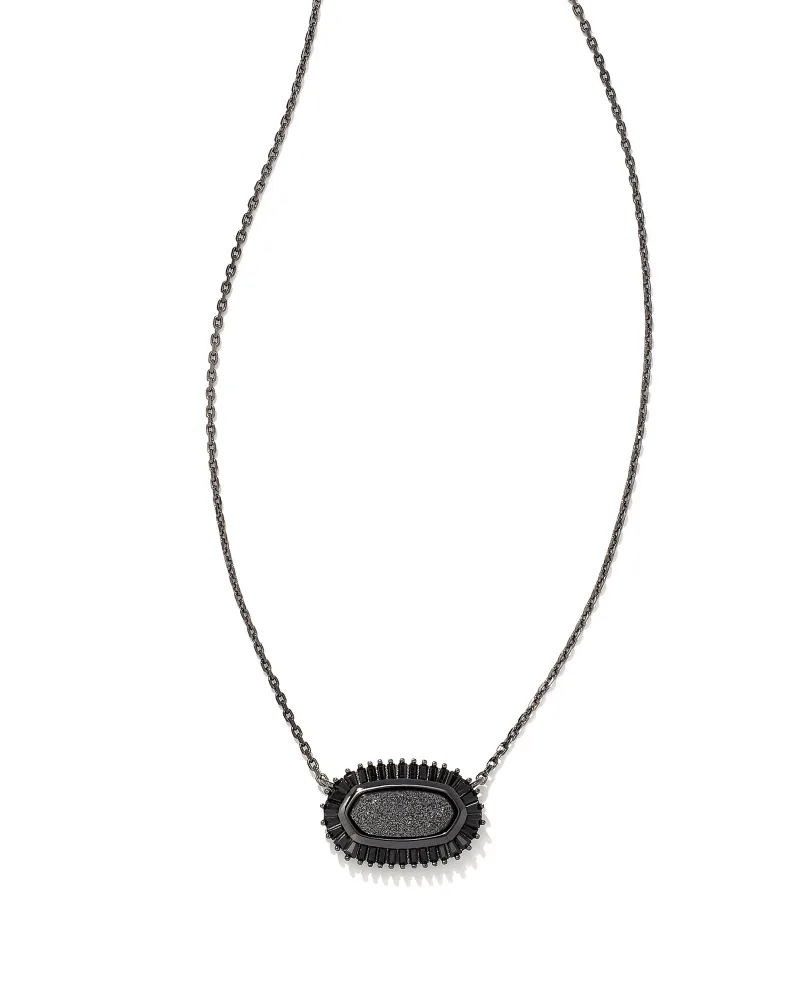 Kendra Scott Baguette Elisa Gunmetal Pendant Necklace in Black Drusy