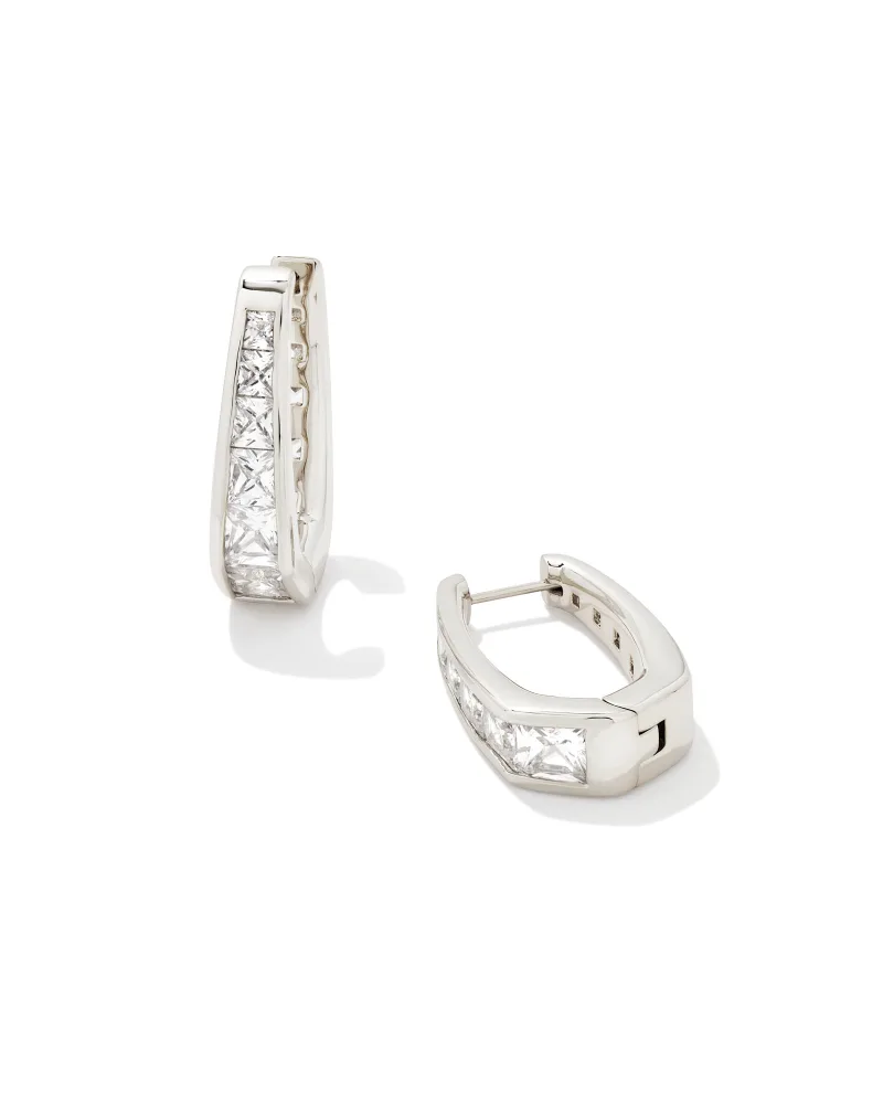 Kendra Scott Parker Silver Hoop Earrings in White Crystal