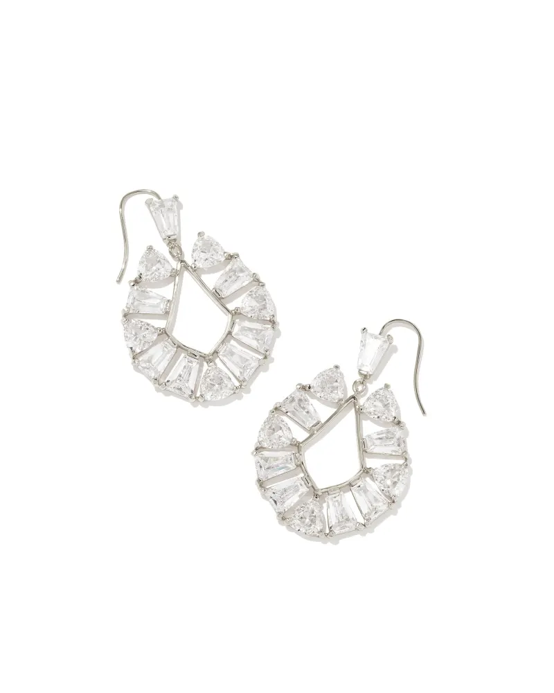 Kendra Scott Blair Silver Jewel Open Frame Earrings in White Crystal
