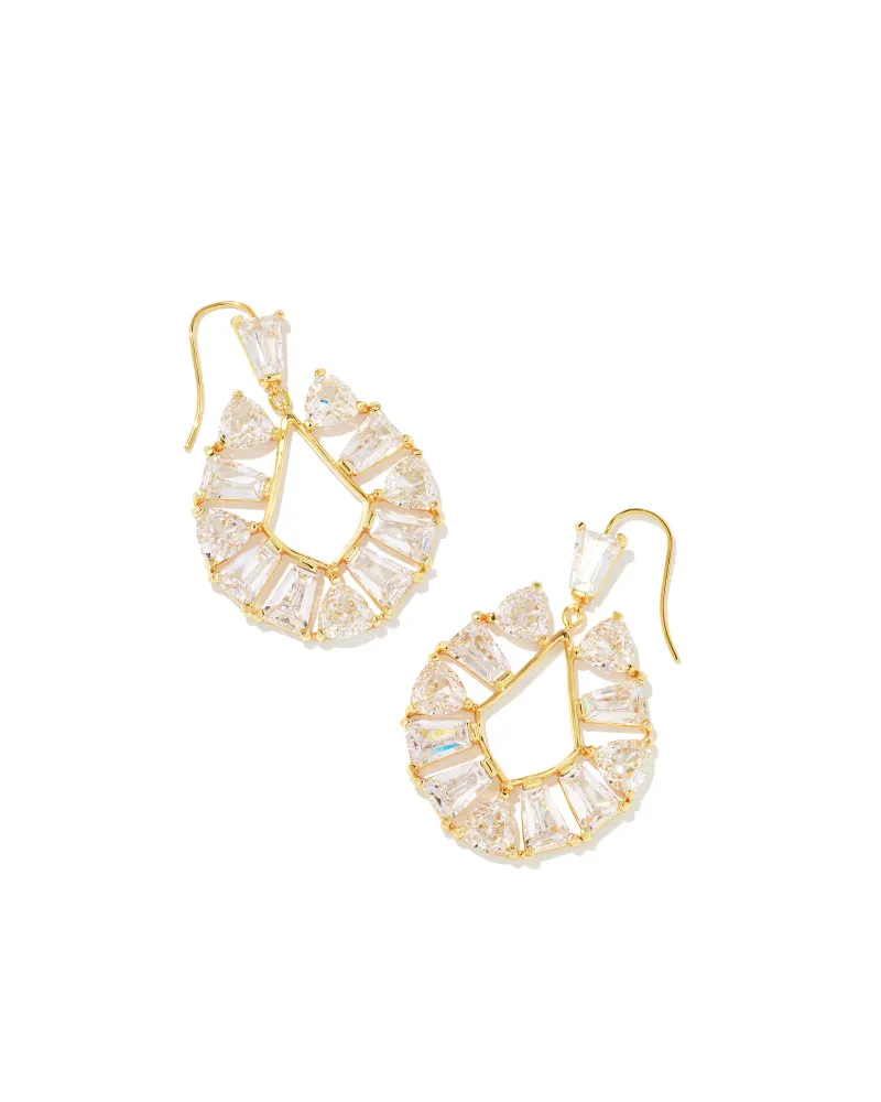 Kendra Scott Blair Gold Jewel Open Frame Earrings in White Crystal