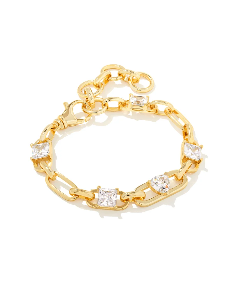 Kendra Scott Blair Gold Jewel Chain Bracelet in White Crystal