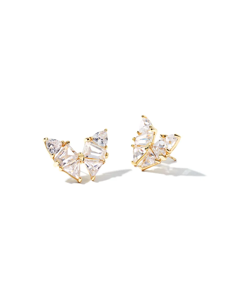 Kendra Scott Blair Gold Butterfly Stud Earrings in White Crystal