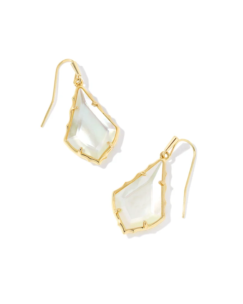 Kendra Scott Small Faceted Alex Gold Drop Earrings in Ivory Illusion