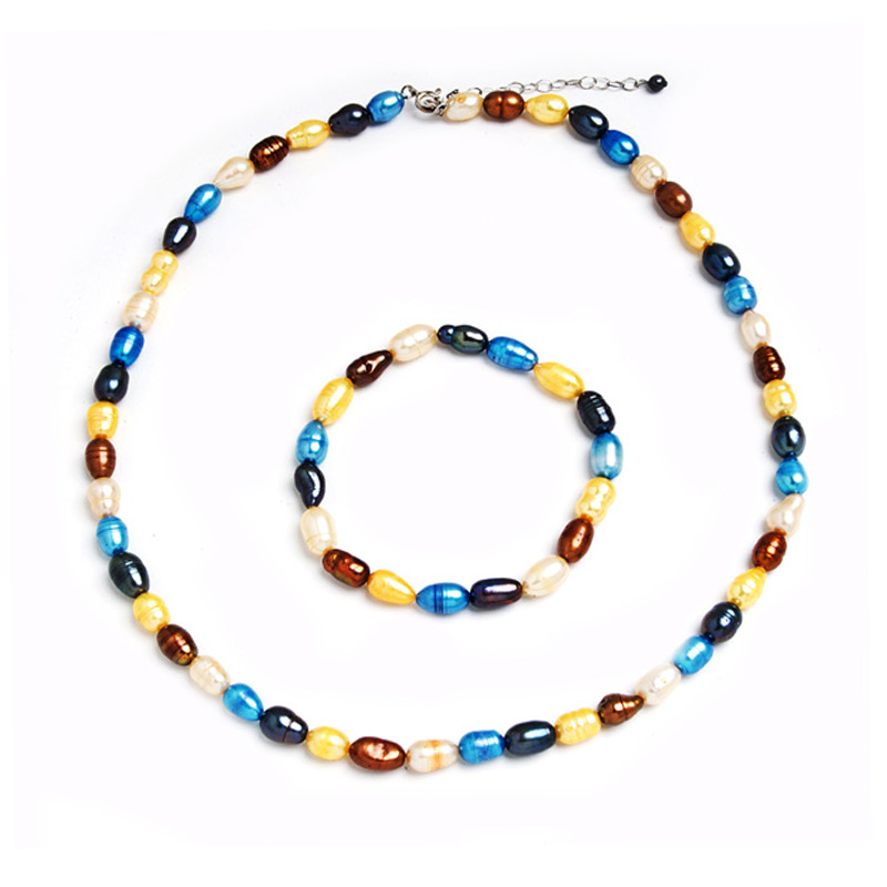 Genuine Fresh Water Pearls Bracelet Necklace Set - PS206-3
