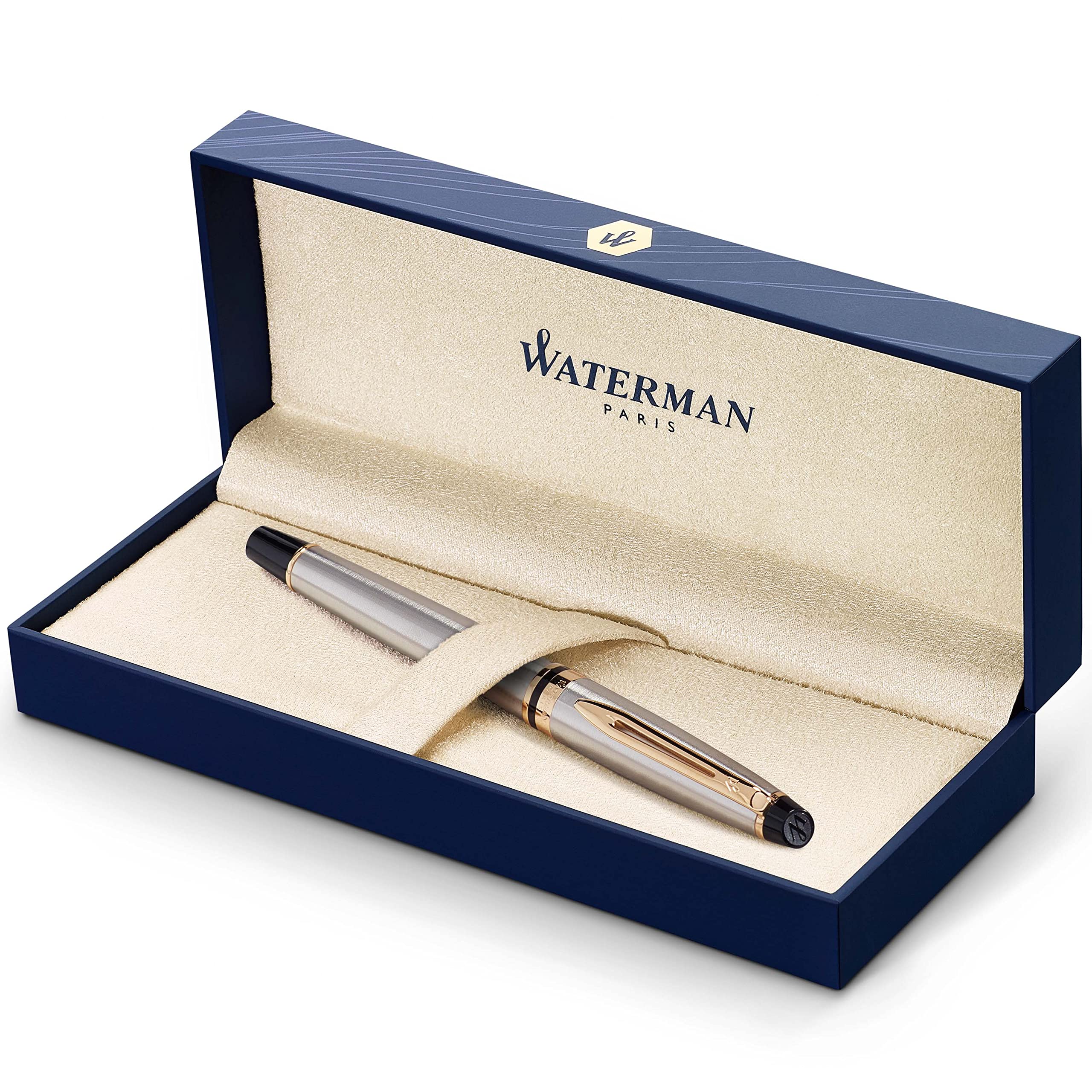 Waterman Expert Fountain Pen - 23k Gold Trim - Fine Nib with Blue Ink