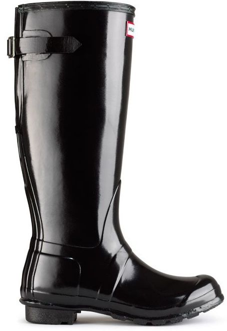 Hunter Womens Original Back Adjustable Gloss Rain Boots - Black - 8