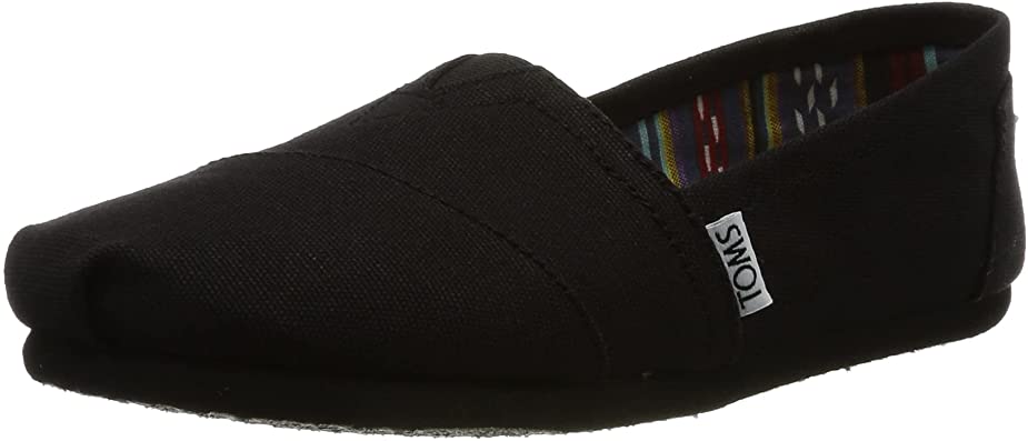 TOMS Womens Classic Core Alpargata Canvas Slip-On Flats Shoes - Black - 8.5