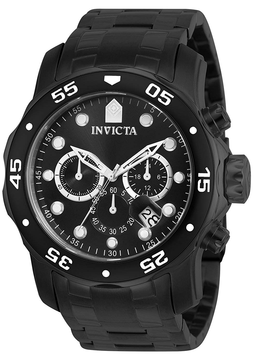Invicta Pro Diver Black Stainless Steel Chronograph Mens Watch 0076