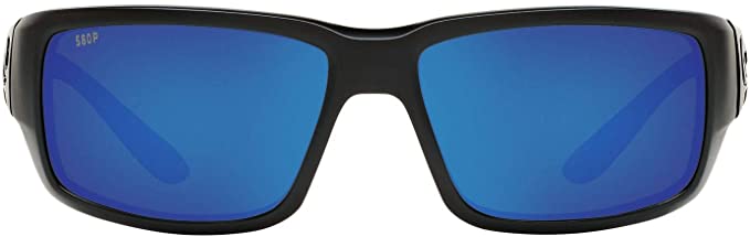 Costa Del Mar Mens Fantail 580P Polarized Rectangular Sunglasses - Blackout/Grey Blue Mirrored - 59 mm