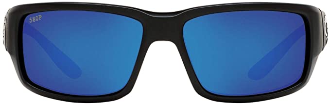 Costa Del Mar Mens Fantail 580P Polarized Rectangular Sunglasses - Matte Black/Grey Blue Mirrored - 59 mm