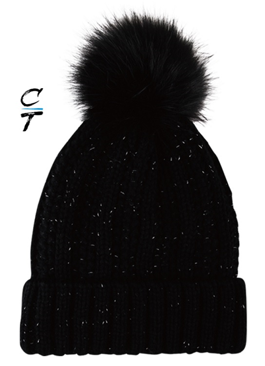 Cozy Time Winter Fur Pom Acrylic Knitted Hats For Extra Warmth and Comfort- Black