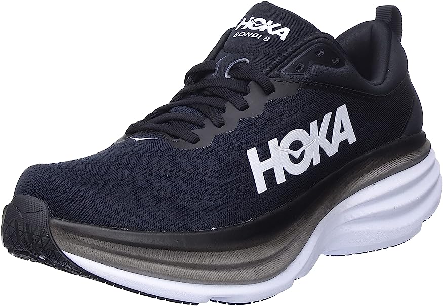 HOKA ONE Bondi 8 Mens Running Shoes - Black/White - 9.5