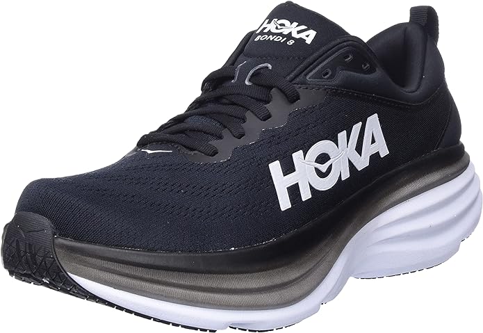 HOKA ONE Bondi 8 Mens Running Shoes - Black/White - 9