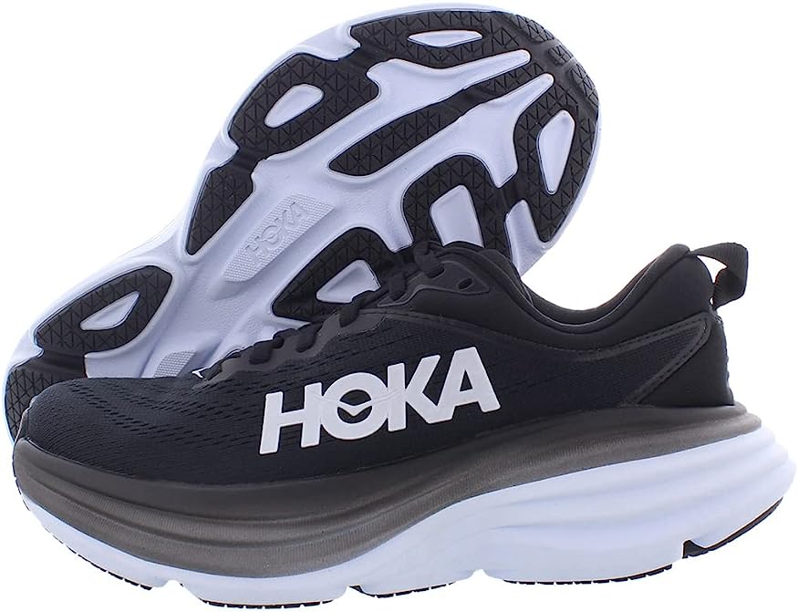 HOKA ONE Bondi 8 Womens Running Shoes - Black/White - 11
