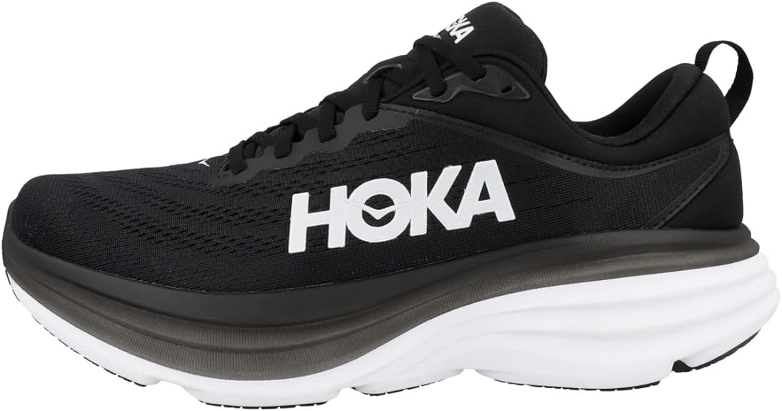 HOKA ONE Bondi 8 Womens Running Shoes - Black/White - 9.5