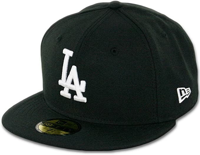 New Era 11591149: Los Angeles Dodgers Basic Black/White 59FIFTY Fitted Cap (7 3/8)