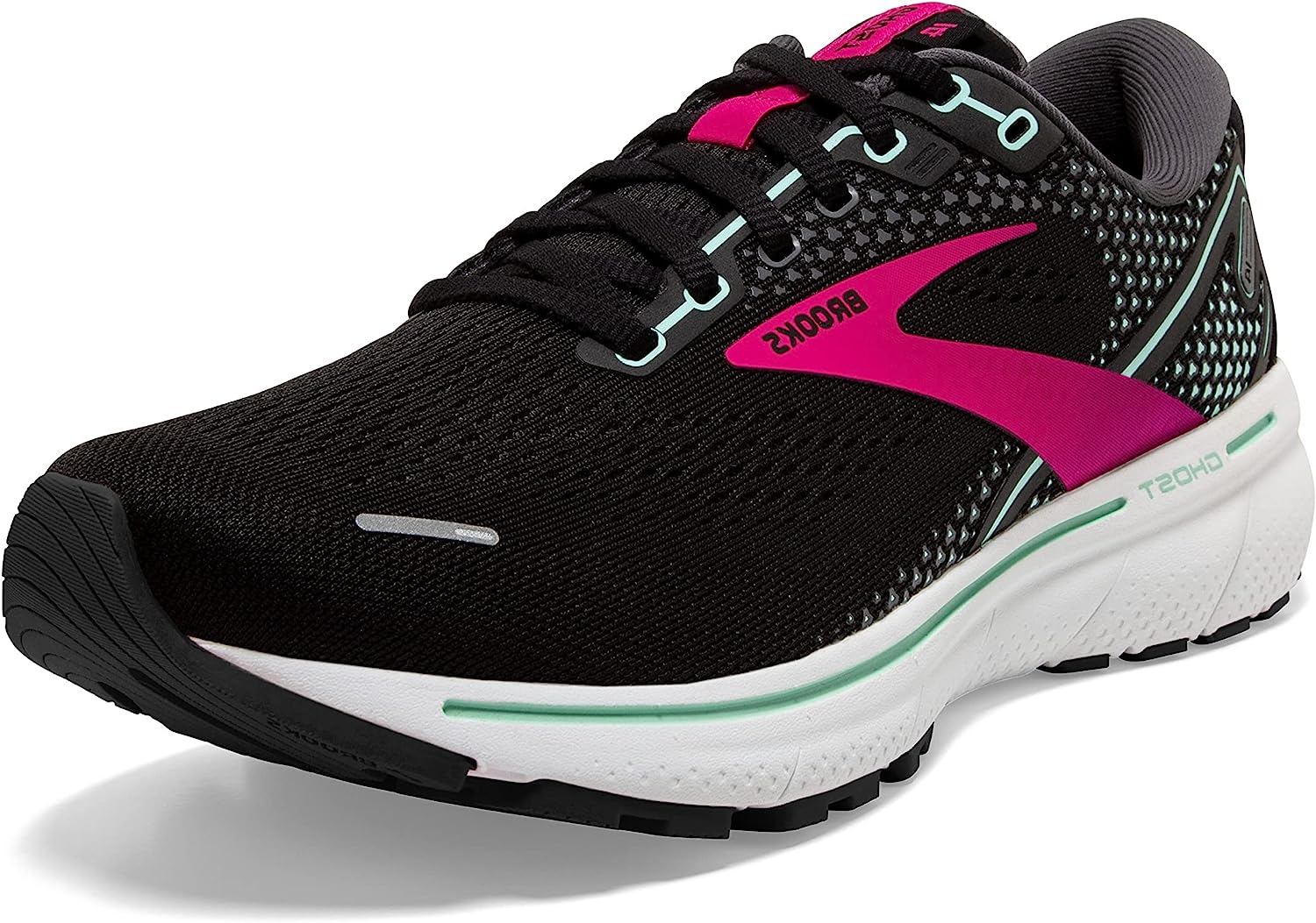 Brooks Ghost 14 Womens Road-Running Shoes - Black/Pink/Yucca - 10