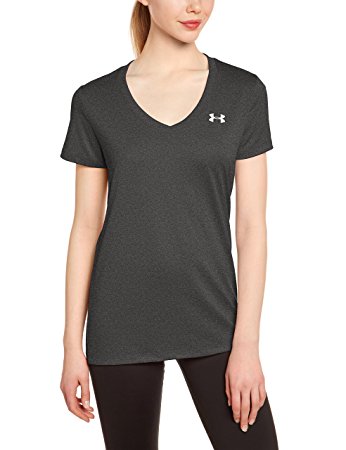 Under Armour Womens Tech V-Neck - XS - Carbon Heather/Metallic Silver