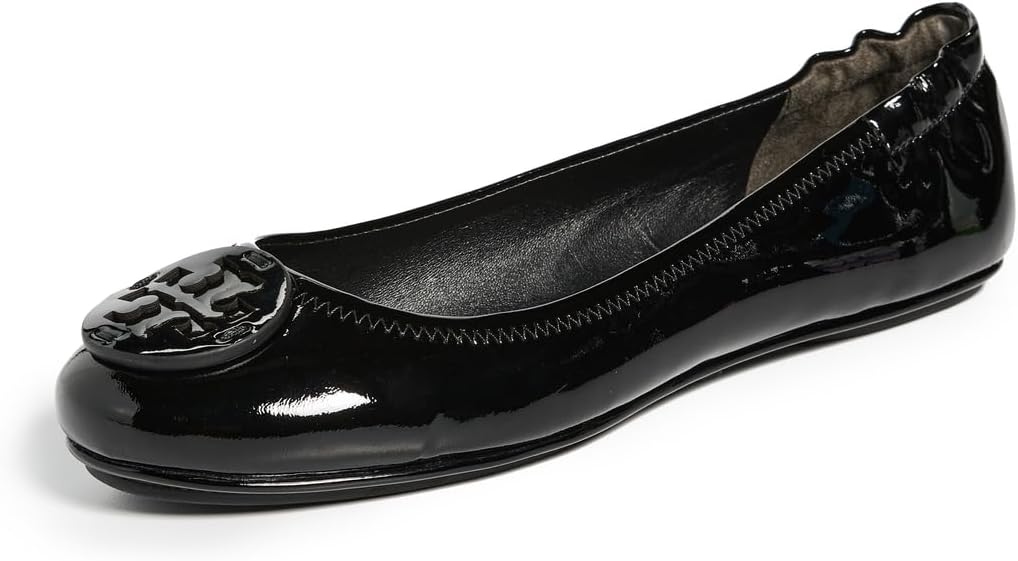 Tory Burch Womens Minnie Travel Ballet Flats - Black Patent - 7