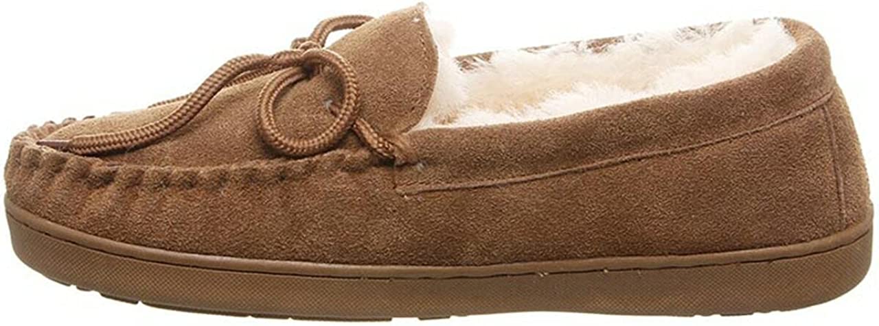 BEARPAW Mens Moc II Wide Sheepskin Suede Slippers - Hickory - 8