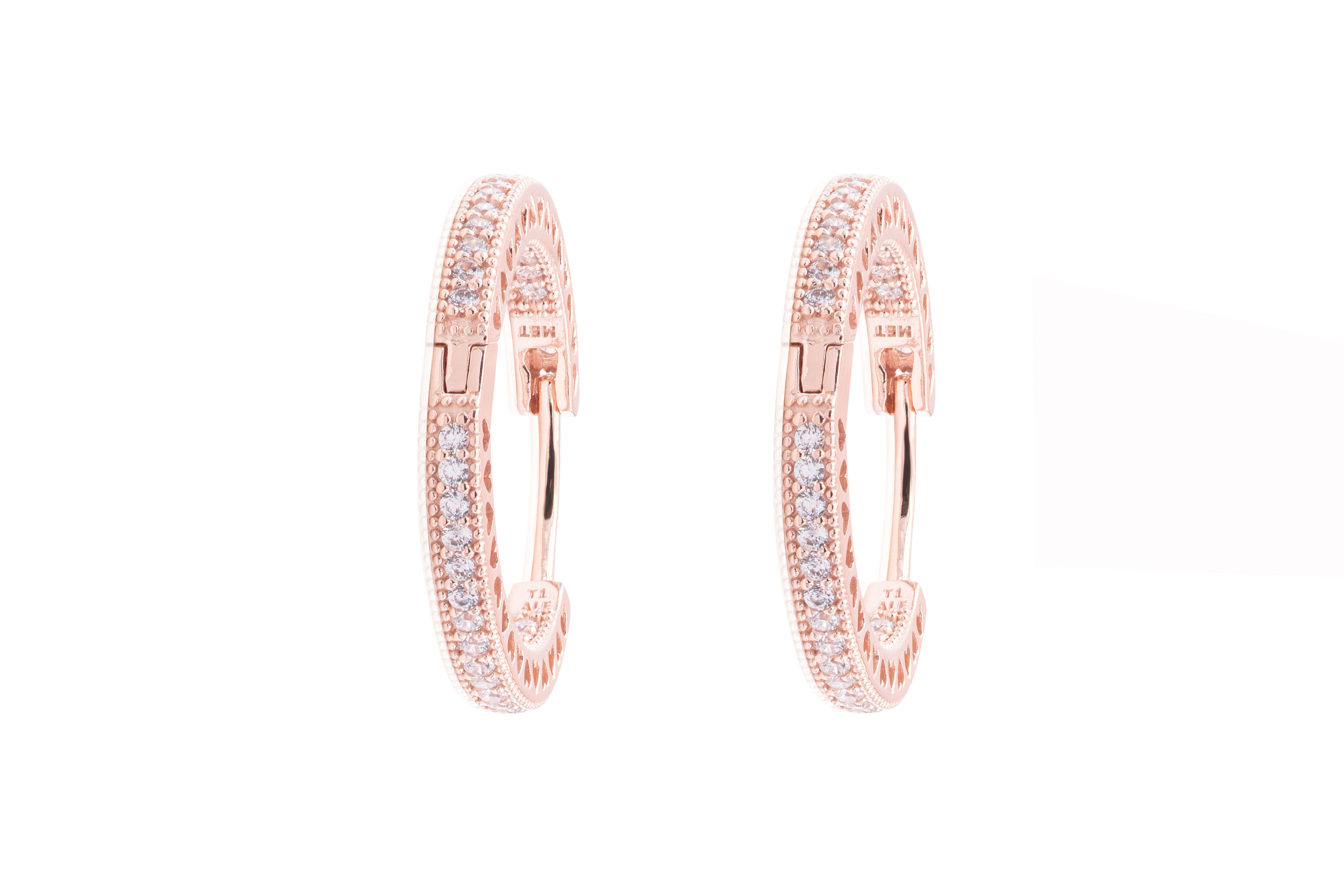 Pandora Hoop Earrings In Pandora Rose With Clear Cubic Zirconia And Cut-out Heart Details
