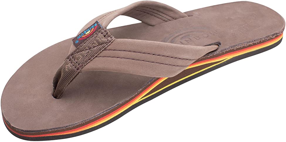 Rainbow Mens Single Layer Premier Leather with Arch Support Sandals - eXpresso/Red Orange Yellow - Medium