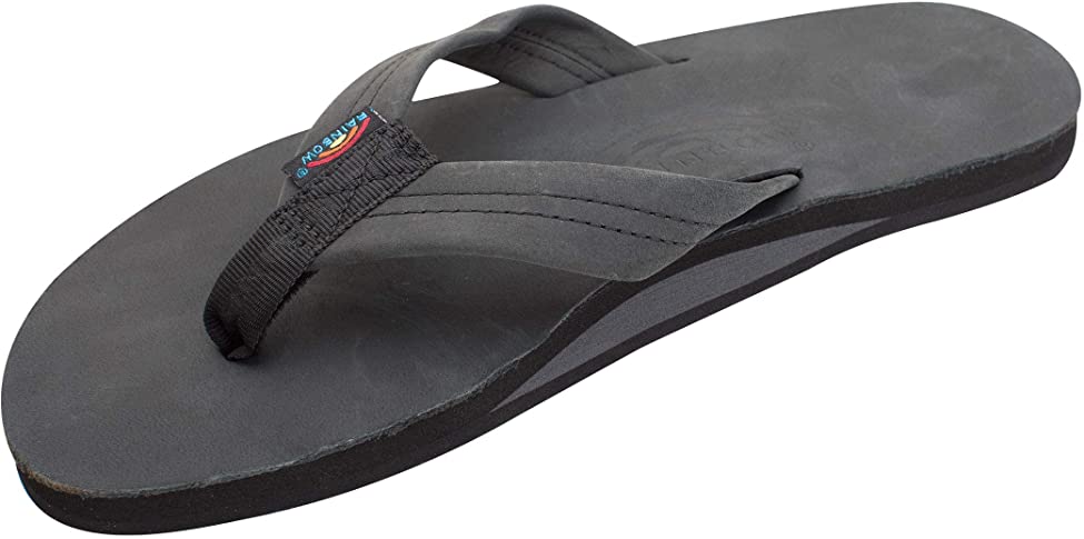 Rainbow Mens Single Layer Premier Leather with Arch Support Sandals - Black - Medium