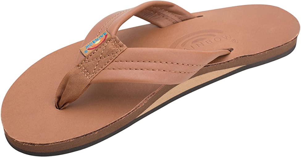 Rainbow Mens Single Layer Premier Leather with Arch Support Sandals - Classic Tan - Small