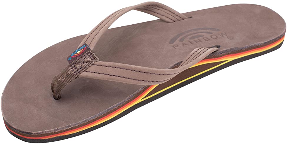 Rainbow Womens Flirty Braidy - Single Layer Premier Leather Narrow Strap with Braid Sandals - eXpresso/Red Orange Yellow - 10