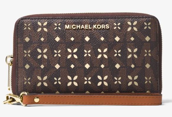 Michael Kors Jet Set Travel Perforated Logo Phone Case - Vanilla Logo/Gold - Brown - 32T6GTVE9U-200