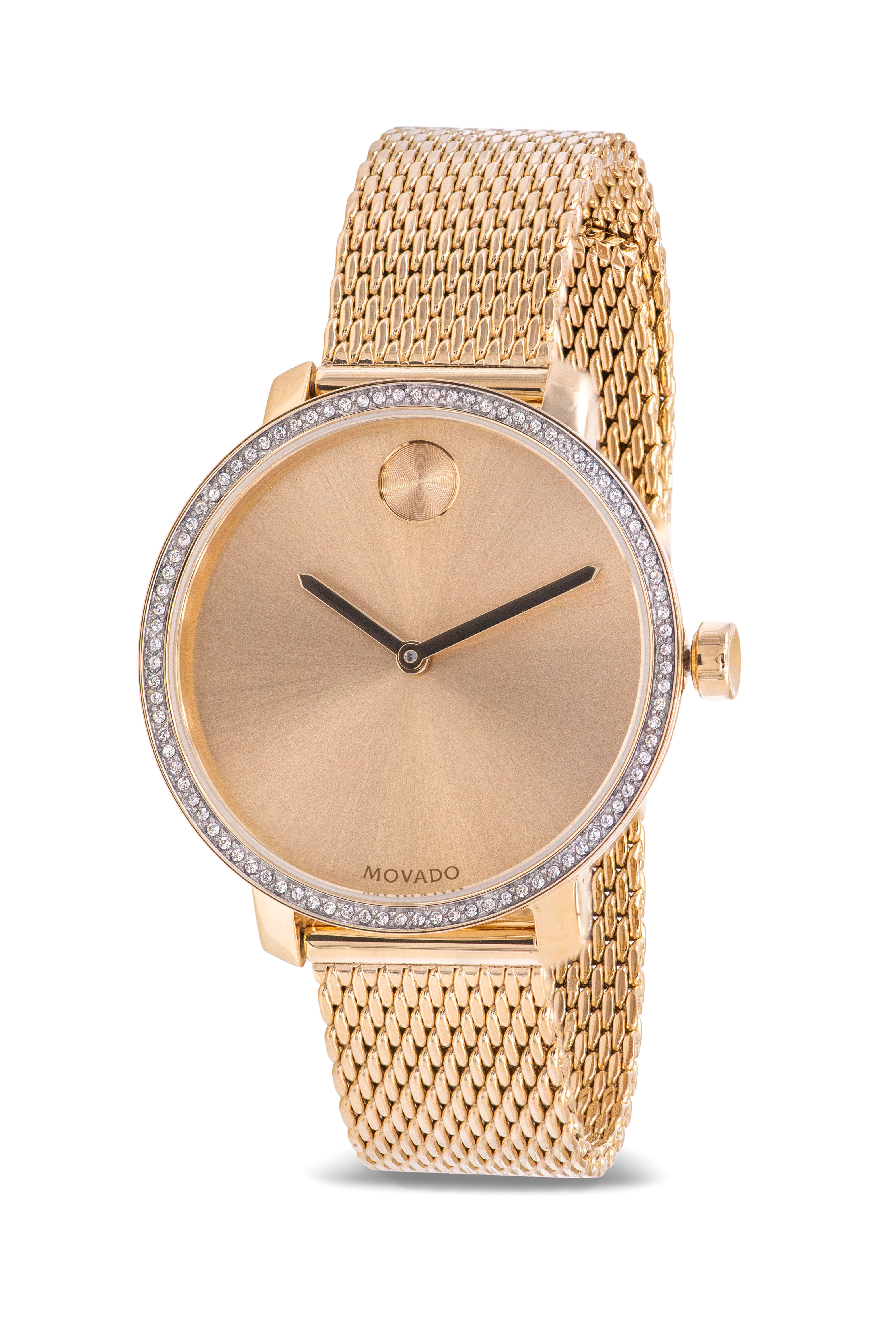 Movado Bold Crystal Gold-Tone Mesh Ladies Watch 3600656