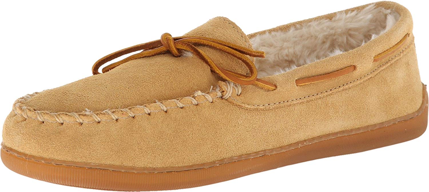 Minnetonka Mens Pile Lined Hardsole Slipper - Tan Suede - 7 M - (Open Box)