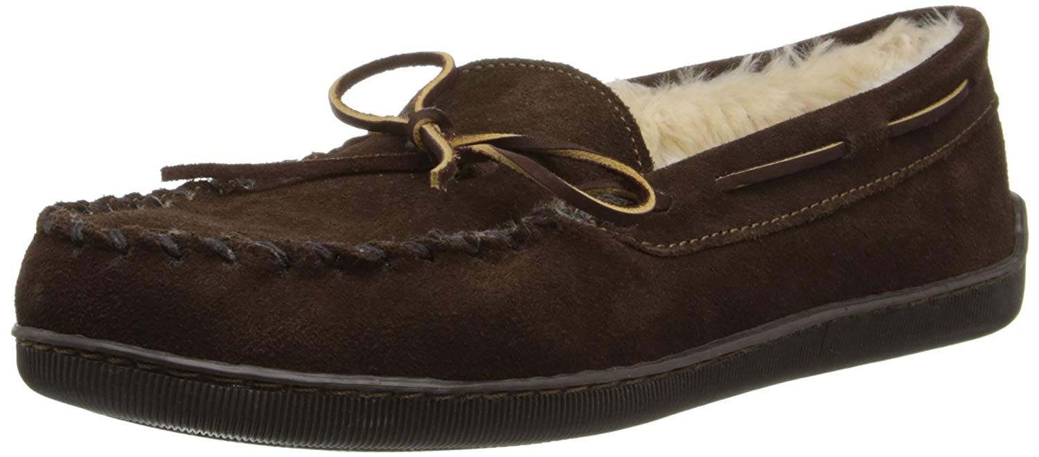 Minnetonka Mens Pile Lined Hardsole Slipper - Chocolate - 7 M US