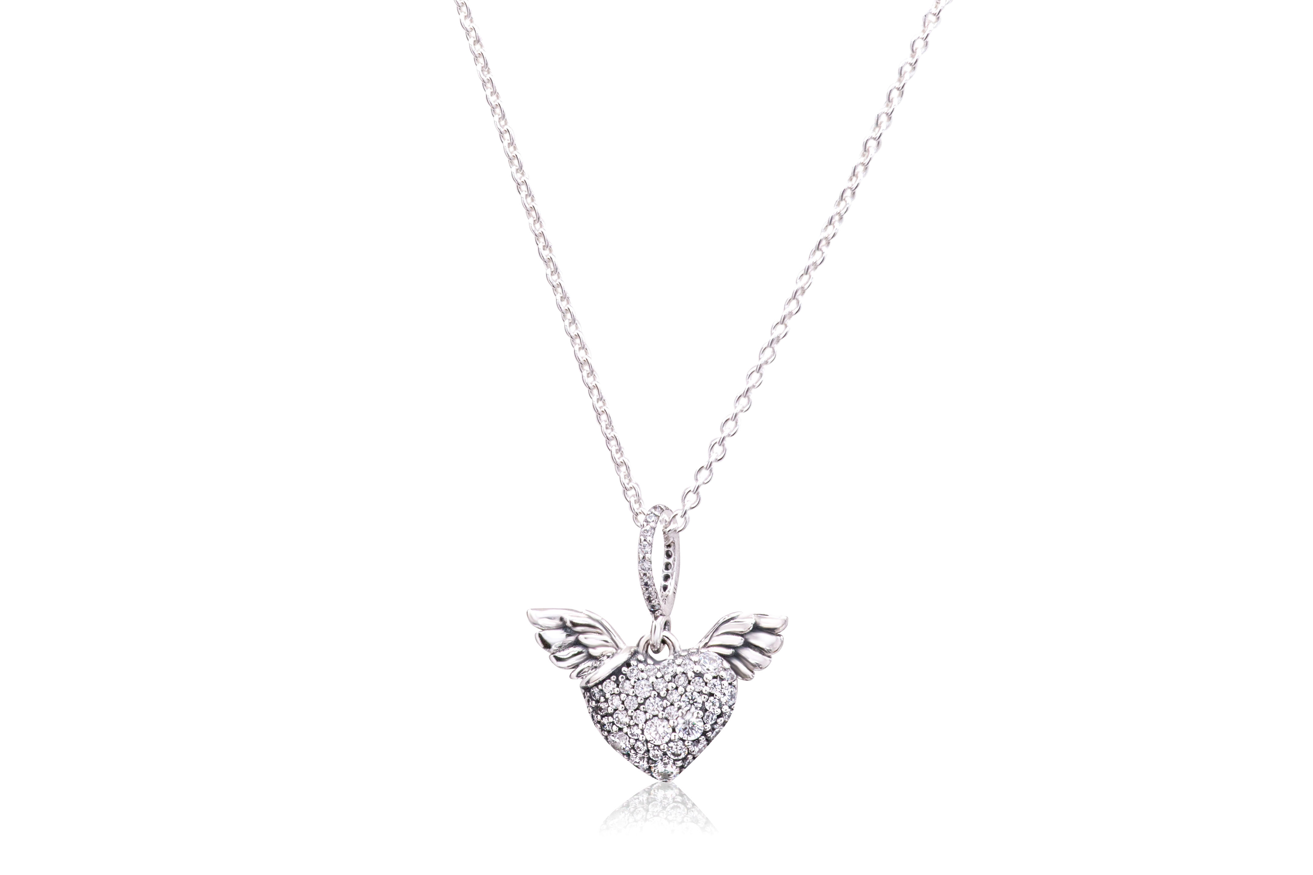 PANDORA Pave Heart and Angel Wings Necklace - 398505C01-45