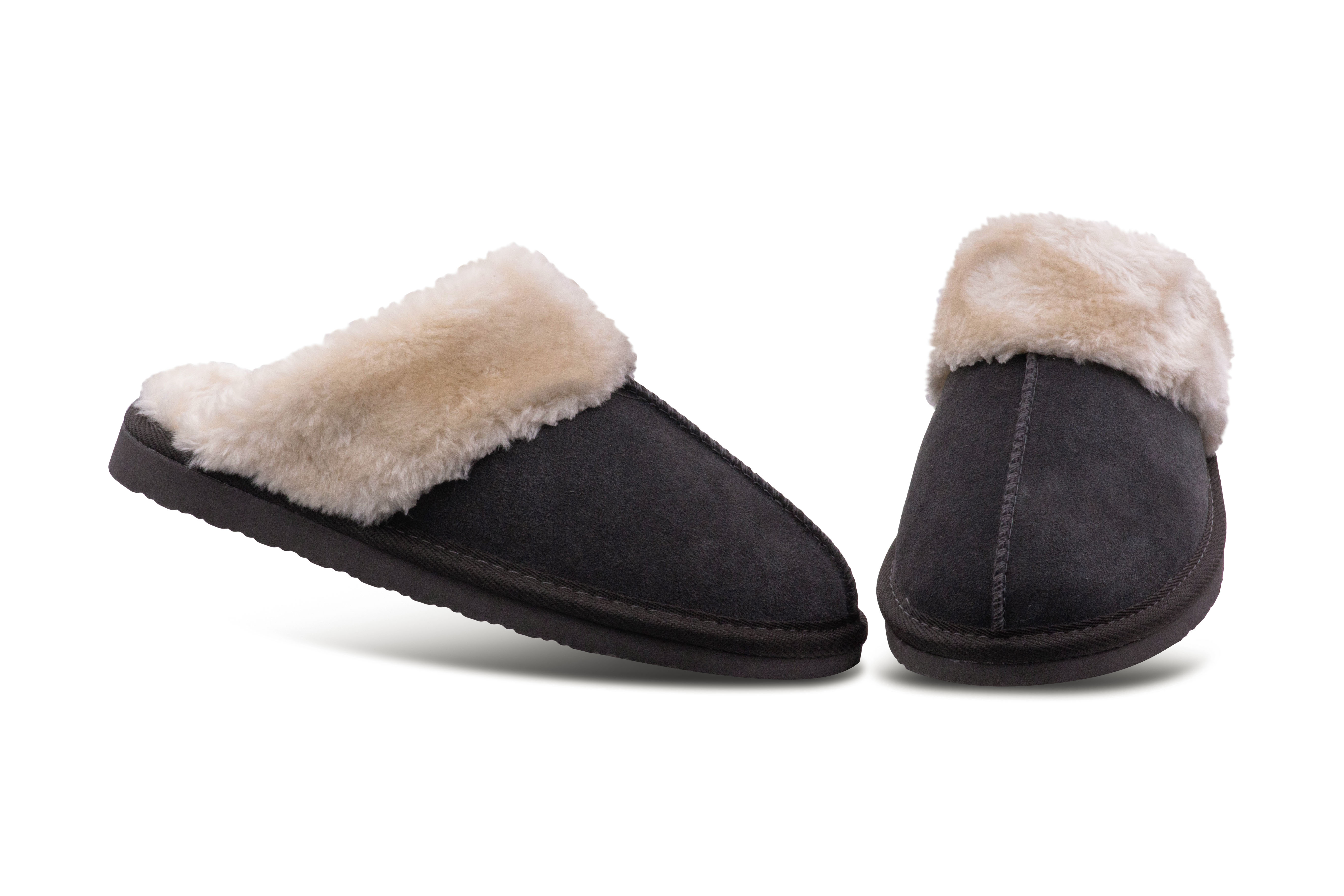 Minnetonka Womens Chesney Fur Lined Slippers - Charcoal - Size 6