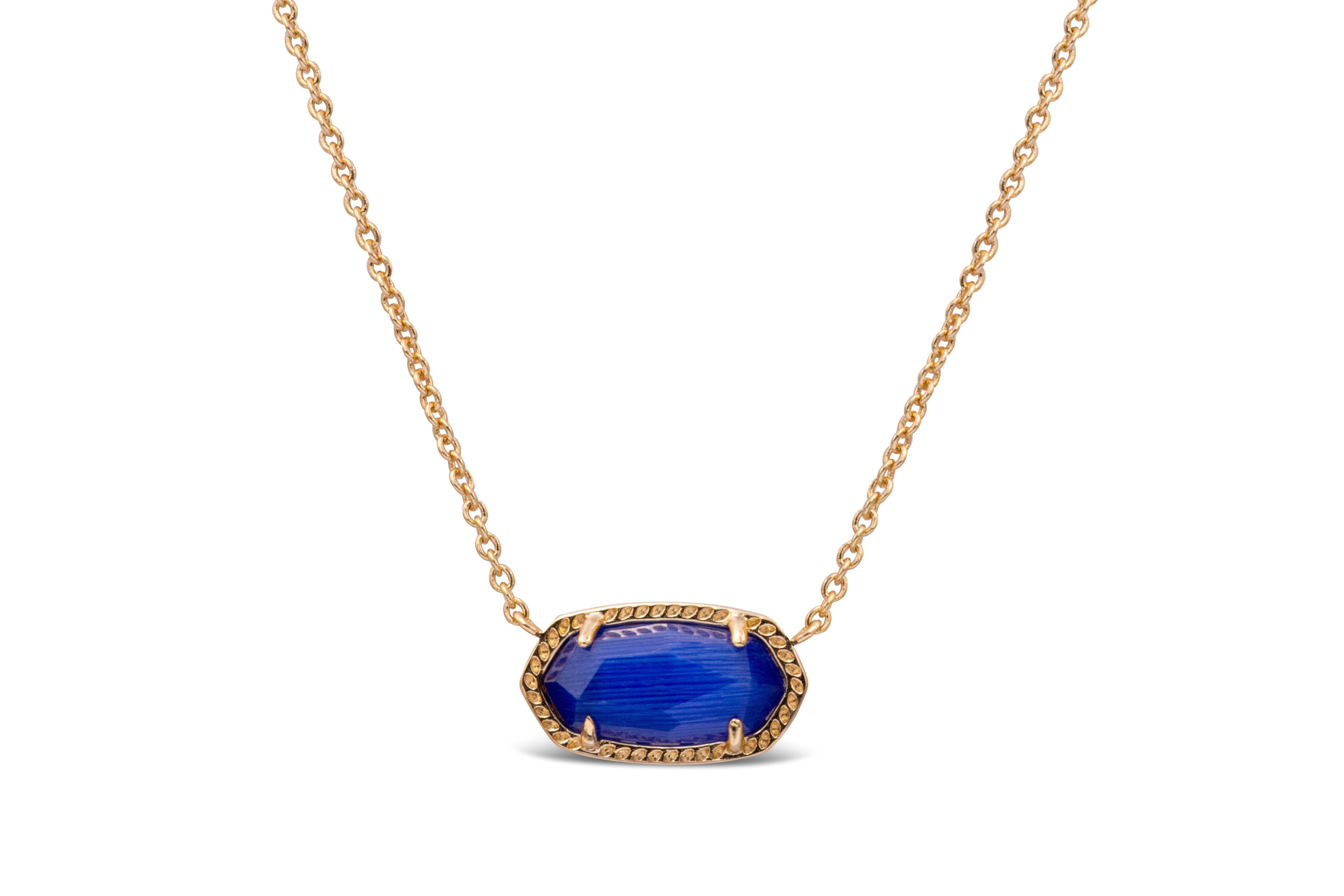 Kendra Scott Elisa Gold Pendant Necklace in Cobalt Cats Eye