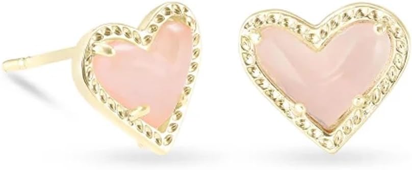 Kendra Scott Ari Heart Stud Earrings - Gold Rose Quartz