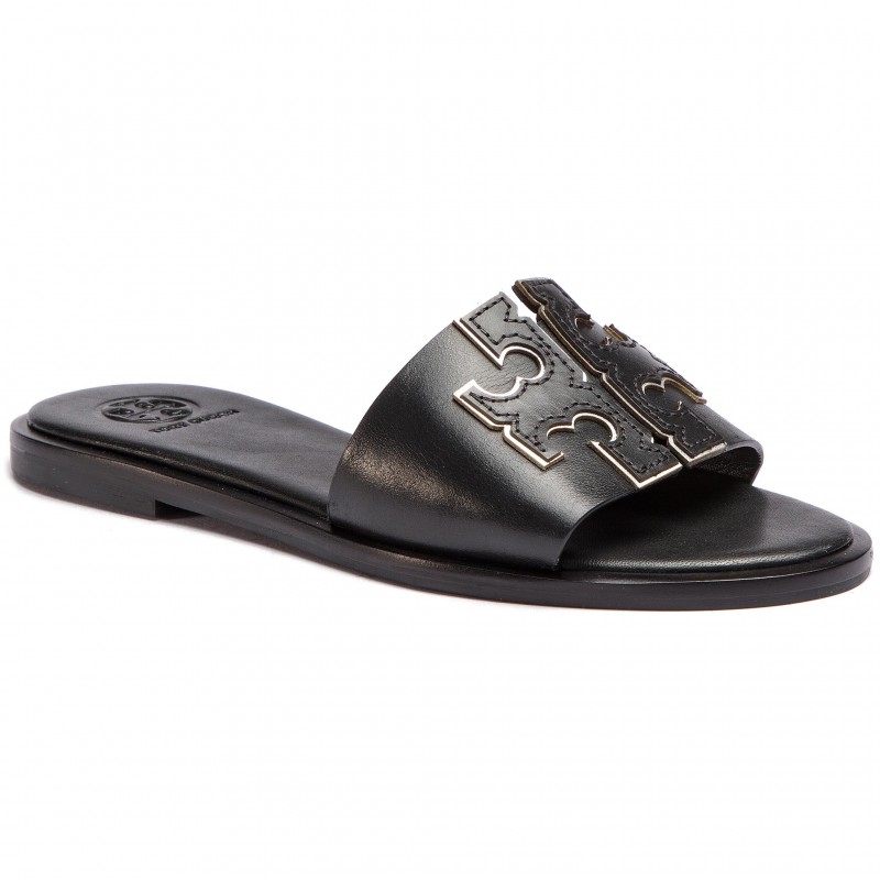 Tory Burch Womens INES 80mm Wedge Slides - Perfect Black/Silver - 7.5