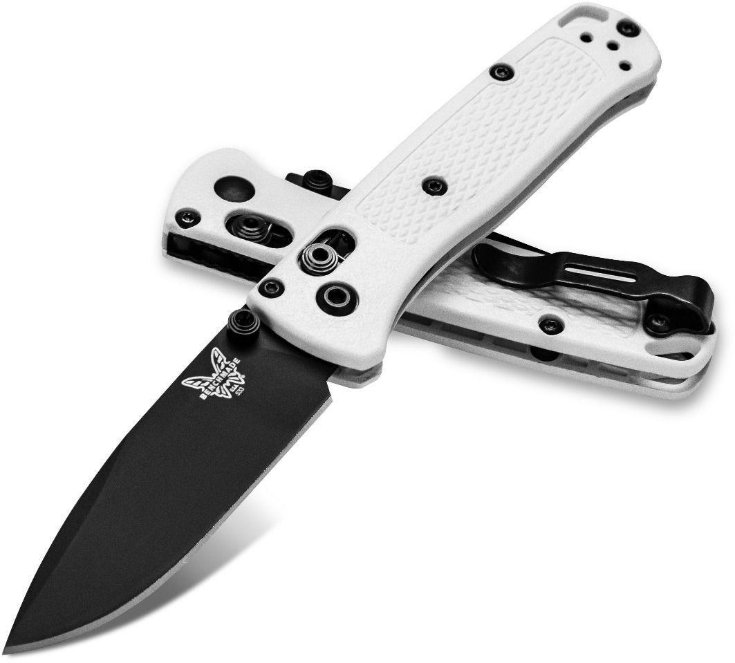 Benchmade Mini Bugout Folding Knife Drop Point Blade Plain Edge Coated Finish - White Handle