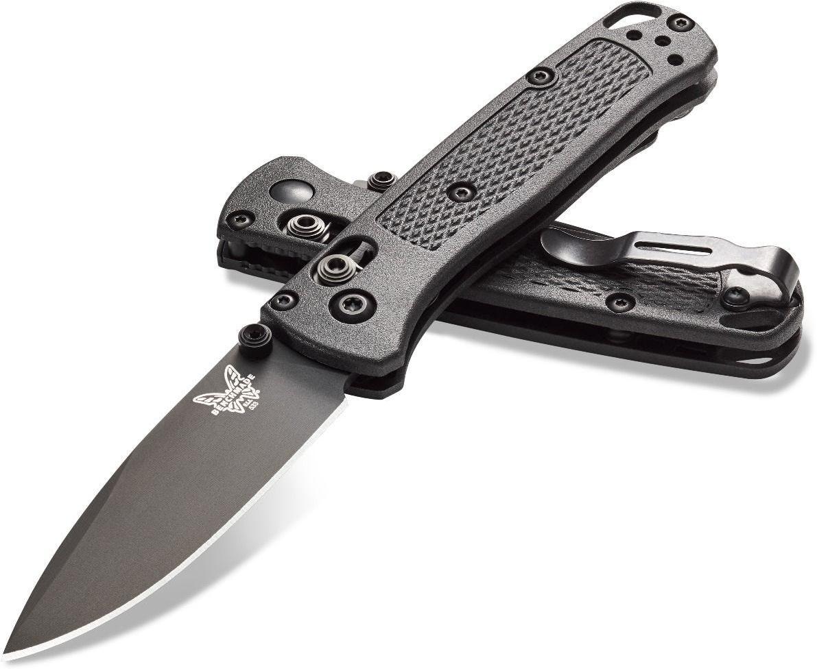 Benchmade Mini Bugout Knife Drop Point Blade Plain Edge - Black Cf Elite Handle