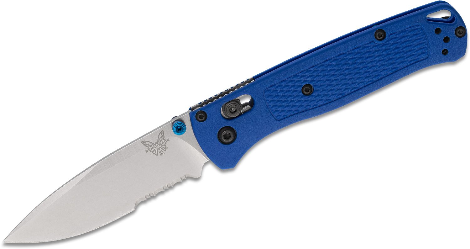 Benchmade Bugout AXIS Folding Knife Satin Combo Blade/Blue Grivory Handles