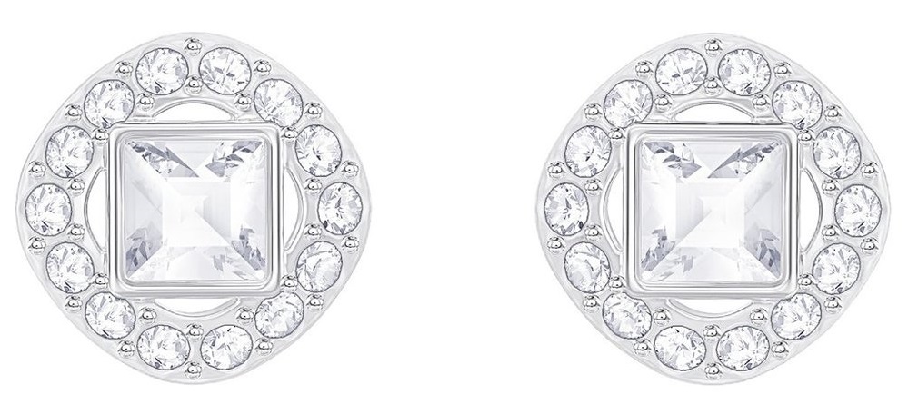 Swarovski Angelic Square Pierced Earrings - White - Rhodium Plating - 5368146