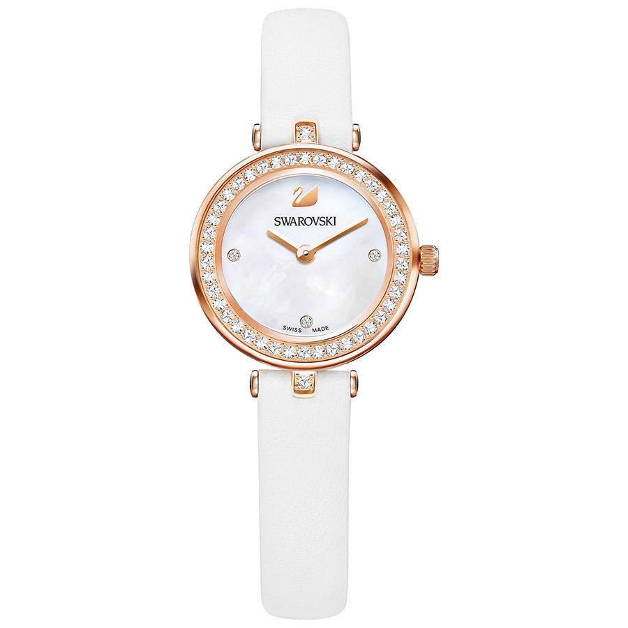 Swarovski Aila Dressy Mini White Rose Gold-Tone Leather Ladies Watch 5376651