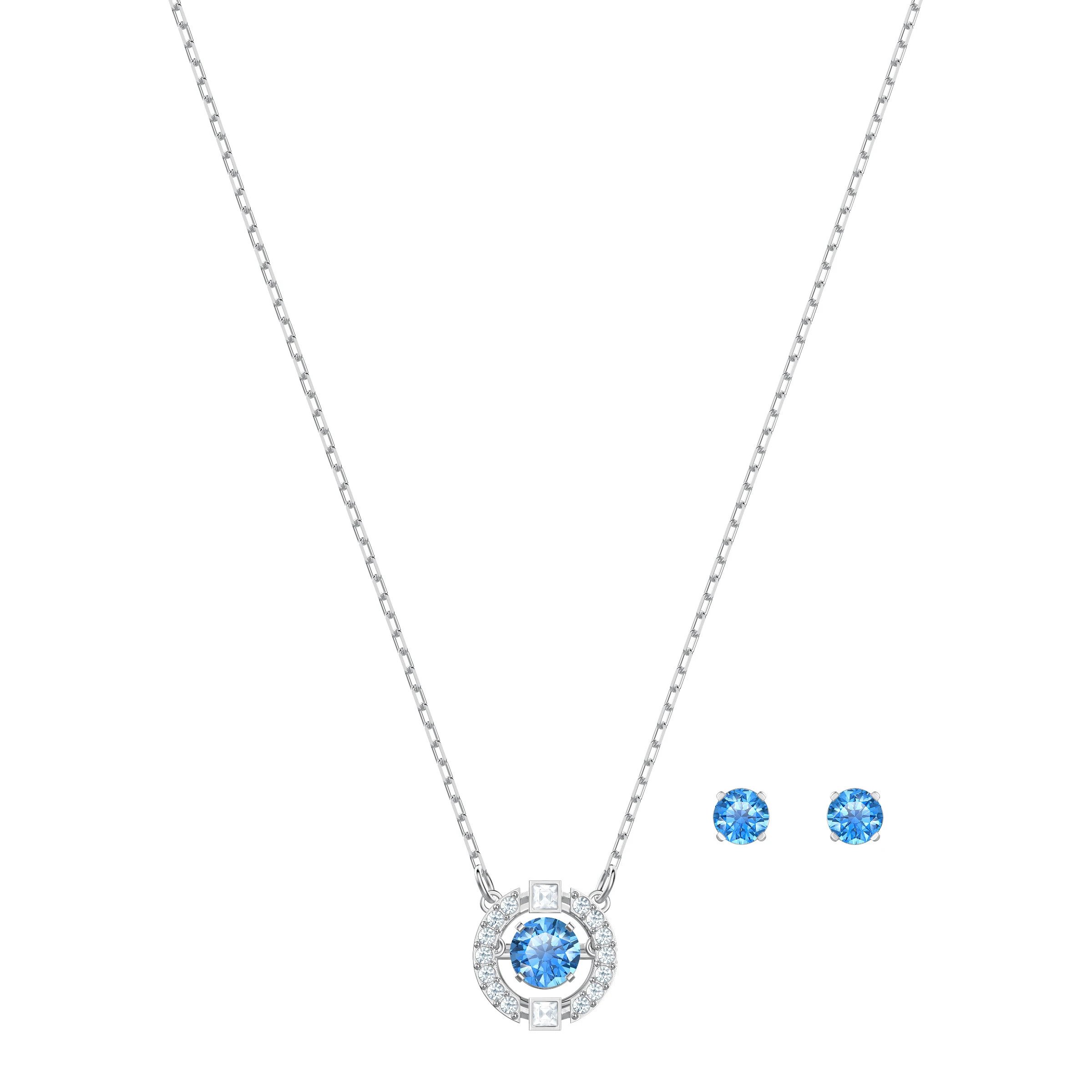 Swarovski Sparkling Dance Set Round Cut - Blue - Rhodium Plated