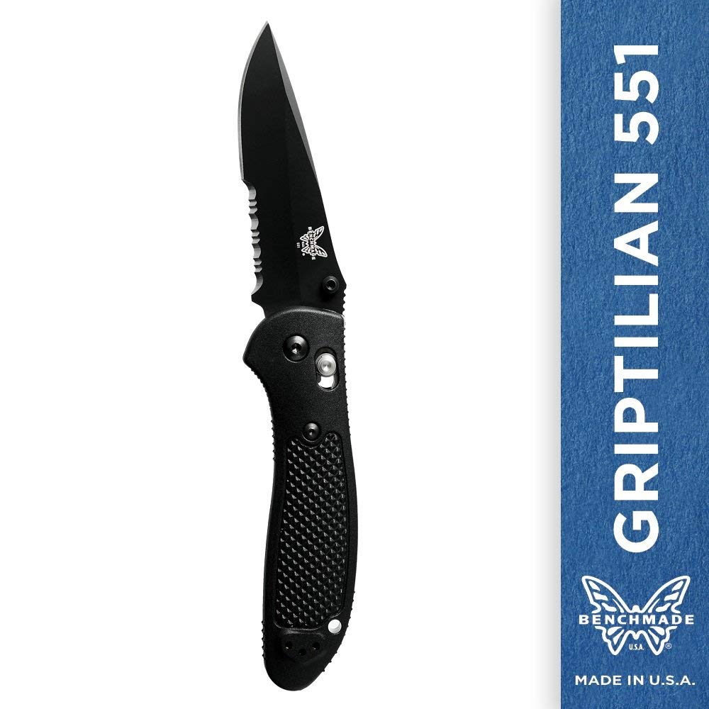 Benchmade - Griptilian 551 Knife Drop-Point Blade Serrated Edge Black Handle - (Open Box)