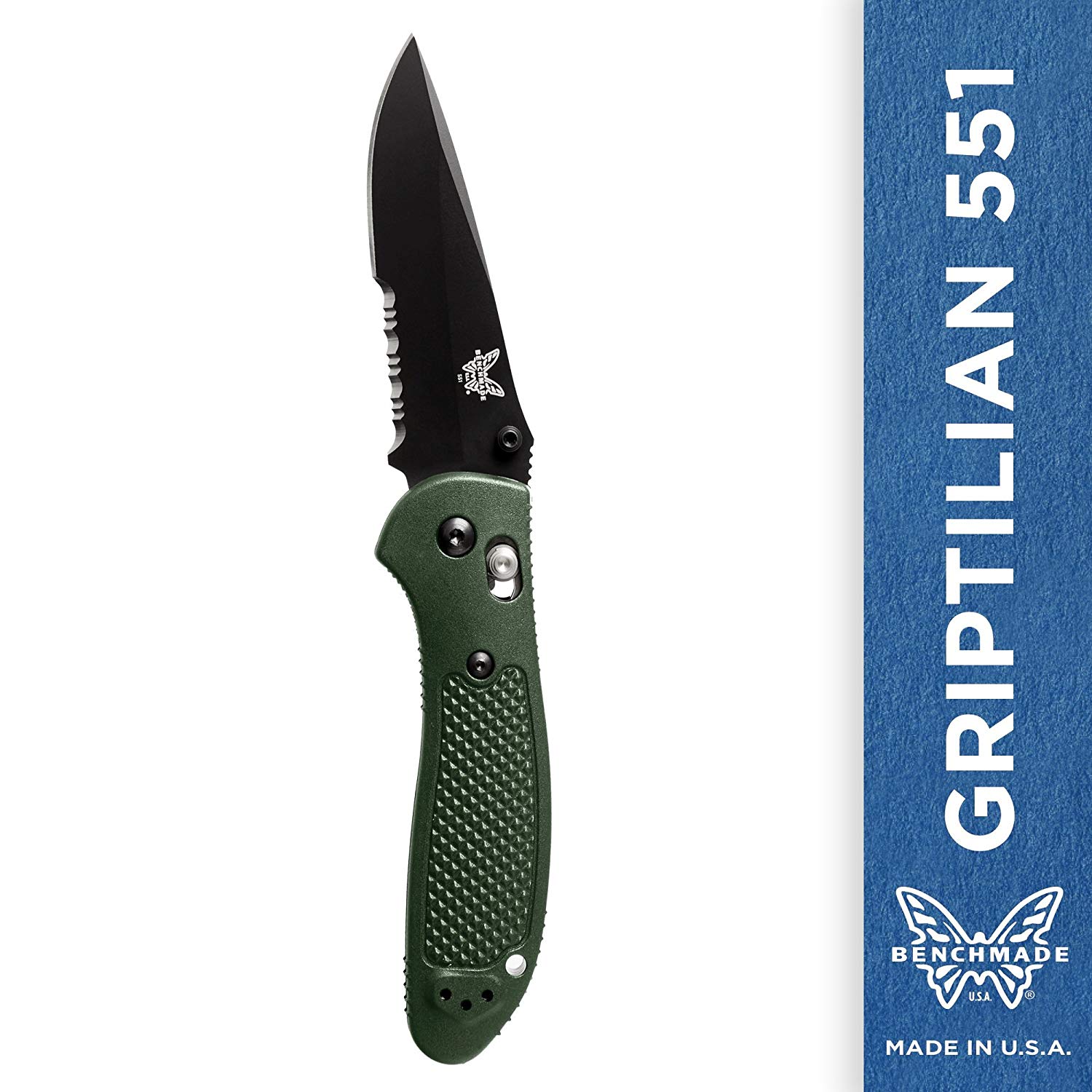 Benchmade Griptilian 551 Knife Drop-Point Blade Olive Handle