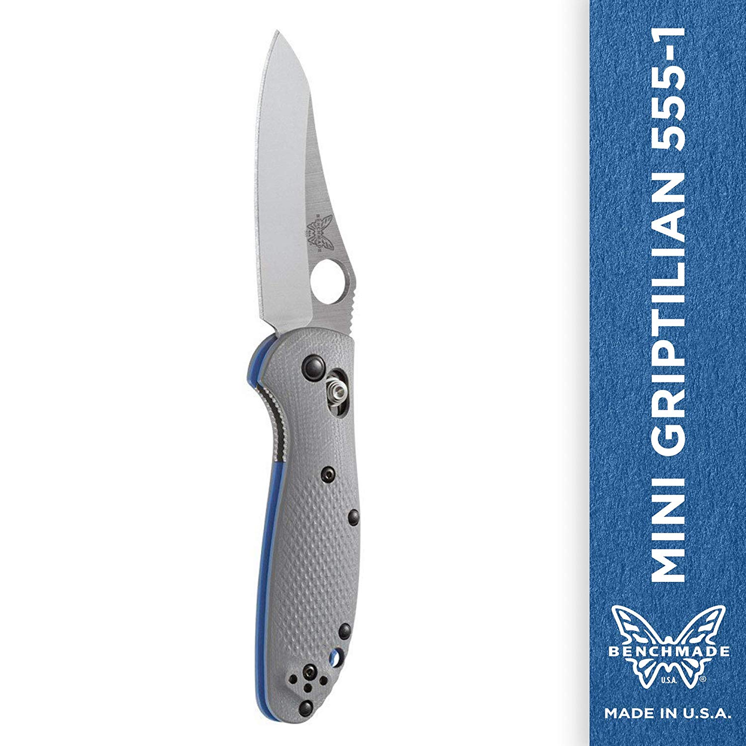 Benchmade - Mini Griptilian 555-1 - Plain Sheepsfoot - Satin Finish - Gray Handle - (Open Box)